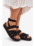 Eko Zamszowe Sandały Damskie Z Rzepami Czarne Valpera