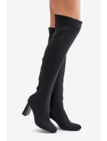 Kozaki Ze Skarpetkową Cholewką Za Kolano Na Słupku Czarne Esanira