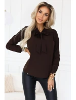 140-29 Blúzka s dlhými rukávmi a viazaním vpredu - čokoládová