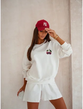 Dámska bavlnená súprava v ecru farbe - mikina a šortky (VE101)