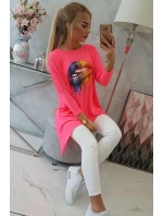 Oversize blúzka s potlačou dúhových pier ružová neónová