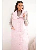 Dámska prešívaná dlhá vesta s vreckami a stojacím golierom candy pink