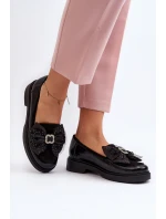 Damskie Lakierowane Mokasyny Z Kokardą Laura Messi 2786 Czarne
