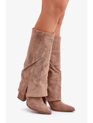 Zdobené čižmy so zakriveným podpätkom Tmavo béžová Ivilta
