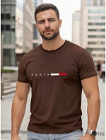 Pánske bavlnené tričko s nápisom PARIS, hnedé, FashionStreet NX5139R Pánske bavlnené tričko s nápisom PARIS, hnedé, FashionStreet NX5139R