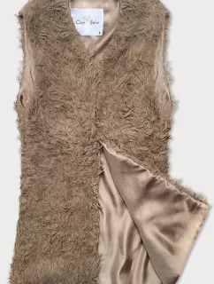Tmavobéžová kožušinová vesta s dlhými vlasmi (1402)