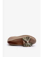 Damskie Skórzane Mokasyny Z Kokardą Laura Messi 2787 Beżowe