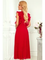 EMILY - Červené dámske plisované šaty s volánikmi a výstrihom 315-3
