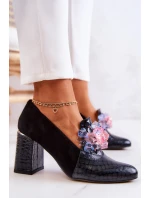 Zamszowe Wężowe Czółenka Na Słupku Czarne Sofie