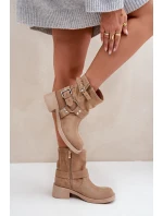 Dámske semišové topánky na nízkom podpätku s remienkami Zazoo 3644 Beige