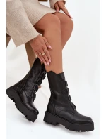 Botki Damskie Z Naturalnej Skóry Na Platformie Zazoo 3795 Czarne