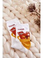 Dámske vtipné ponožky Medvedík v šálke bielej farby