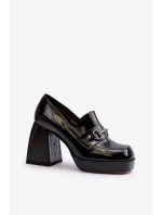 Dámske lakované topánky na vysokom podpätku Black D&A