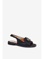 Eleganckie Sandały Damskie Na Płaskim Obcasie Z Ozdobą S.Barski KV51-082 Czarne