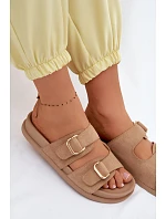 Dámské pantofle s zlatými sponami tmavě béžové Pelorin