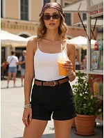 Dámske džínsové šortky s opaskom čierne FashionStreet SY0526