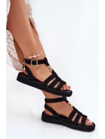 Sandały Damskie Na Platformie Ze Złotym Detalem Czarne Kartia