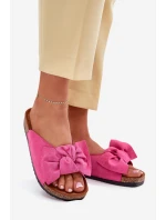 Klapki Damskie Na Korkowej Podeszwie Kokardką Fuksja Seressa
