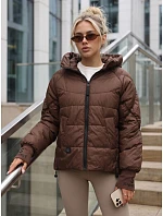 Dámska prešívaná bunda s kapucňou, hnedá, FashionStreet TY5760 Dámska prešívaná bunda s kapucňou, hnedá, FashionStreet TY5760