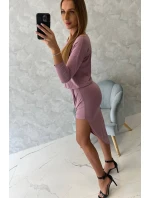 Asymetrické šaty s 3/4 rukávmi, tmavo ružové