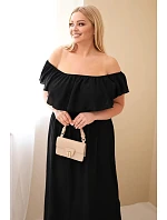 Dámske plus veľkosť šaty s volánom a elastickým pásom čierna Dámske plus veľkosť šaty s volánom a elastickým pásom čierna