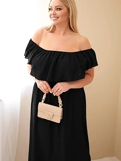 Dámske plus veľkosť šaty s volánom a elastickým pásom čierna