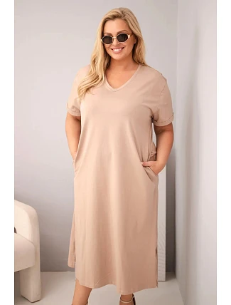 Dámske Plus veľkosť bavlnené V-neck Fango šaty Dámske Plus veľkosť bavlnené V-neck Fango šaty