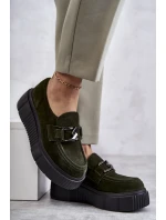 Modne Zamszowe Półbuty Na Platformie Khaki Lemar Marsol