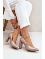 Satynowe Czółenka Lewski Shoes 2453 Beżowe