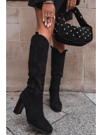 Kozaki Damskie Na Słupku Z Eko Zamszu Czarne Prisca