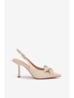 Dámské sandály na podpatku s mašlí Béžové Jonera