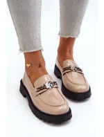 Dámské lakované mokasíny na plochém podpatku, béžová Ezoma Dámské lakované mokasíny na plochém podpatku, béžová Ezoma