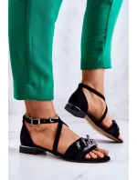 Damskie Zamszowe Sandały Z Łańcuchem Laura Messi 2365 Czarne