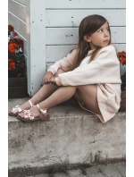 Sandałki Dziecięce Ozdobione Kwiatkami Zapinane Na Rzep Różowe Fagossa