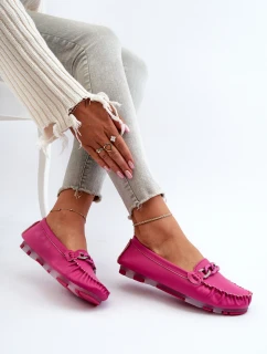 Skórzane Mokasyny Damskie Z Ozdobą Fuksja S.Barski LR339