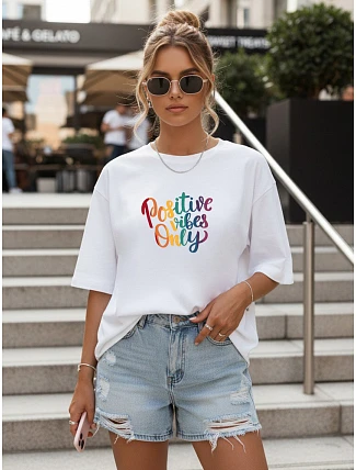 Dámske tričko oversize s nápisom, bavlnené, biele, FashionStreet NX9003RY Dámske tričko oversize s nápisom, bavlnené, biele, FashionStreet NX9003RY