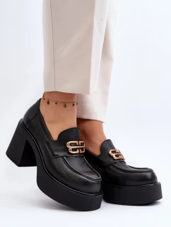 Zazoo 20170 Półbuty Skórzane Damskie Na Słupku Czarne