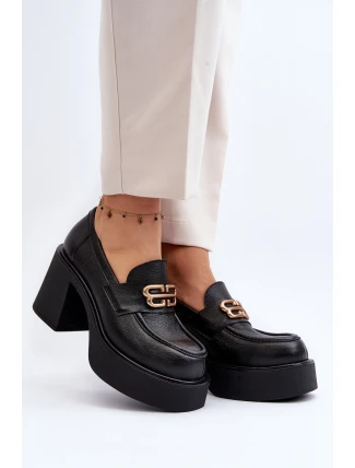 Zazoo 20170 Półbuty Skórzane Damskie Na Słupku Czarne