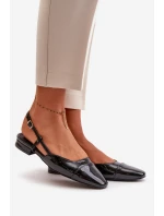 Lakierowane Baleriny Na Niskim Obcasie Z Odkrytą Piętą Czarne Kairael