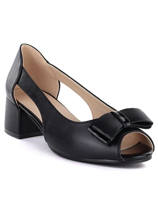 Blokové lodičky s otvorenou špičkou a mašľou čierne Potocki 12812