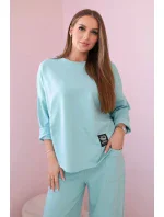 Bavlnená mikina nohavice set mätová