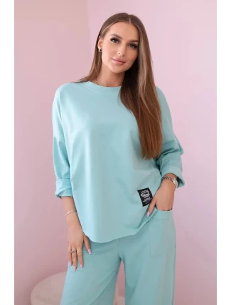 Bavlnená mikina nohavice set mätová