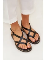 Skórzane Płaskie Sandały Z Przeplatającymi Się Paseczkami Zazoo 40429 Czarne Skórzane Płaskie Sandały Z Przeplatającymi Się Paseczkami Zazoo 40429 Czarne