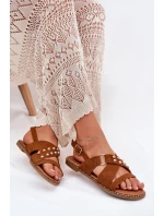 Sandały Damskie Na Płaskim Obcasie Ze Złotymi Ćwiekami Camel Zanira