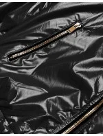 Krátka čierna dámska bunda s kapucňou (B8077-1)