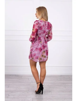 Vzdušné šaty s kvetinovým motívom tmavo ružové