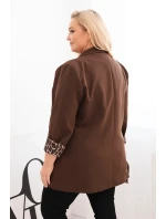 Dámska bunda nadrozmernej veľkosti s leopardou podšívkou Brown Dámska bunda nadrozmernej veľkosti s leopardou podšívkou Brown