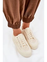 Koronkowe Trampki Damskie Big Star RR274746 Beżowe