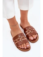 Płaskie Klapki Damskie Ze Złotym Detalem Camel Noroti