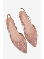 Síťované sandály s krajkou na nízkém podpatku Špinavě růžové Selissey